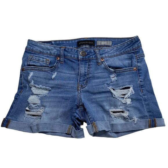Aeropostale MIDI Distressed Cuffed Blue Jean Denim Shorts Sz 4 - Picture 9 of 9